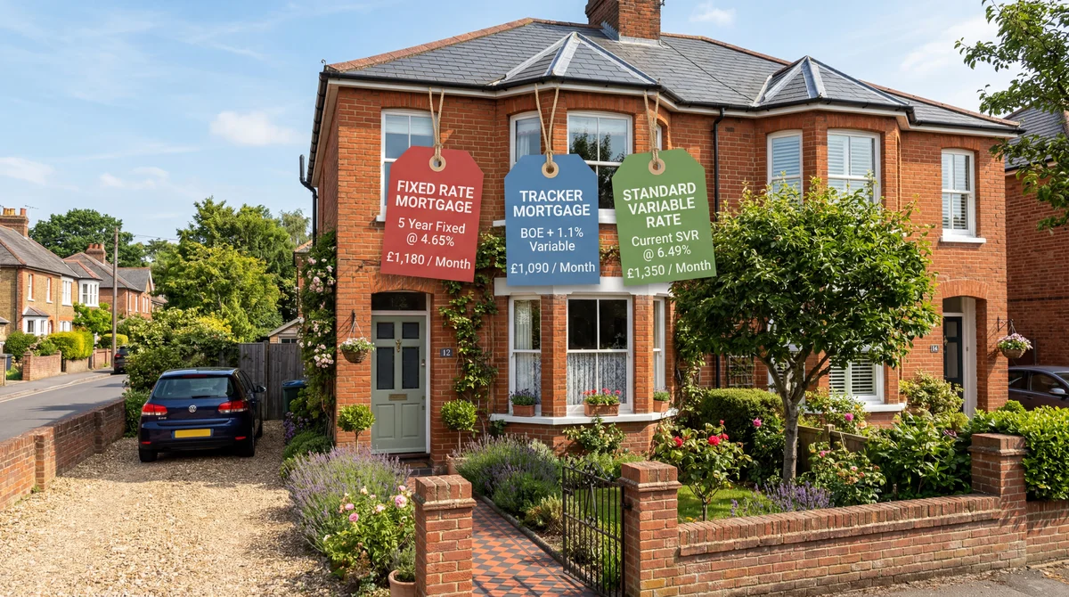 UK house with coloured labels representing different mortgage types